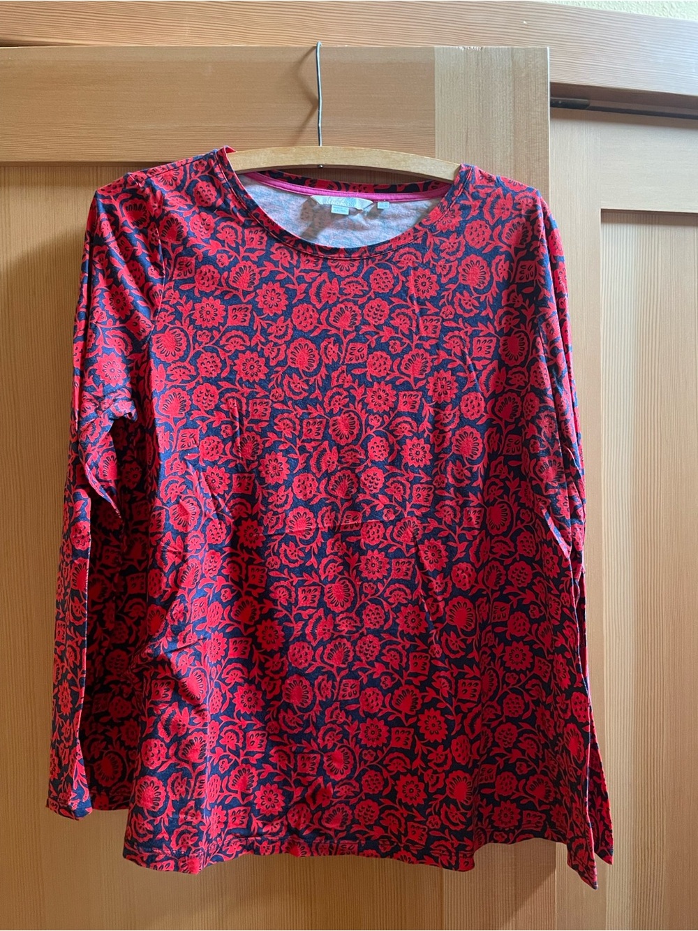 Boden Red and Navy Floral Long-Sleeve Tee, US10